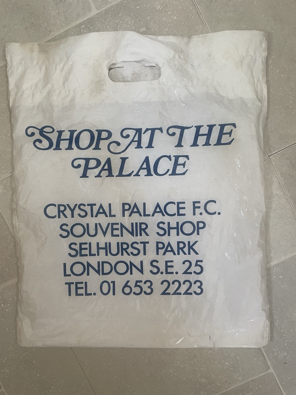 RARE VINTAGE CRYSTAL PALACE FC PLASTIC CARRIER BAG CLUB SOUVENIR SHOP for sale on Ebay