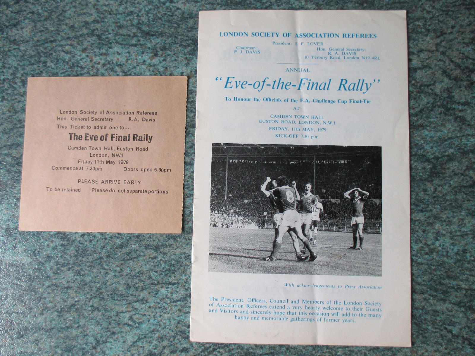 1979 FA CUP EVE OF THE FINAL RALLY REFEREES BROCHURE & TICKET ARSENAL V MAN UTD for sale on Ebay