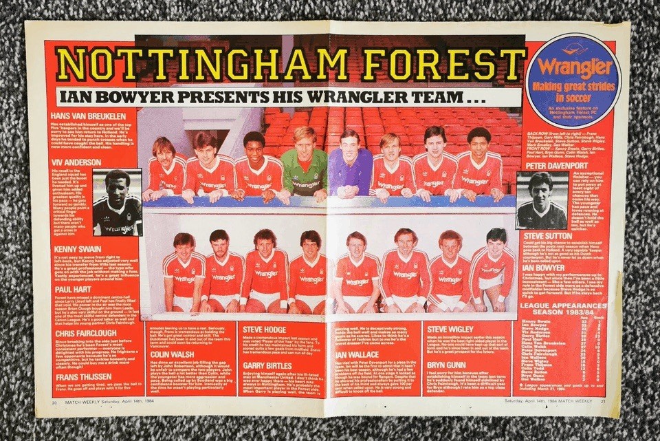 Match Football Magazine Centre Page Team Picture - NOTTINGHAM FOREST 1983-84 for sale on Ebay