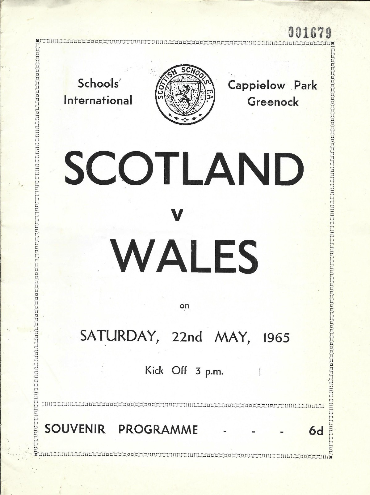 1965 SCOTLAND SCHOOLS v WALES SCHOOLS  at Greenock Morton for sale on Ebay