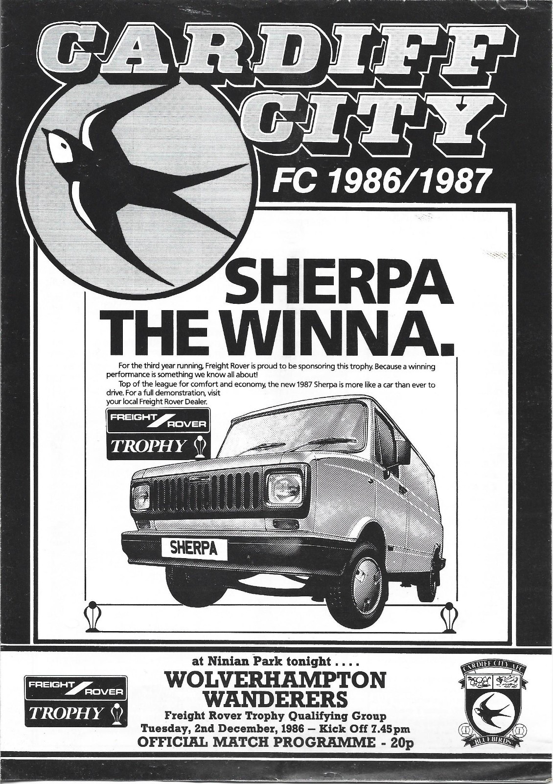 1986/87 CARDIFF CITY v WOLVERHAMPTON WANDERERS Sherpa Van Trophy for sale on Ebay