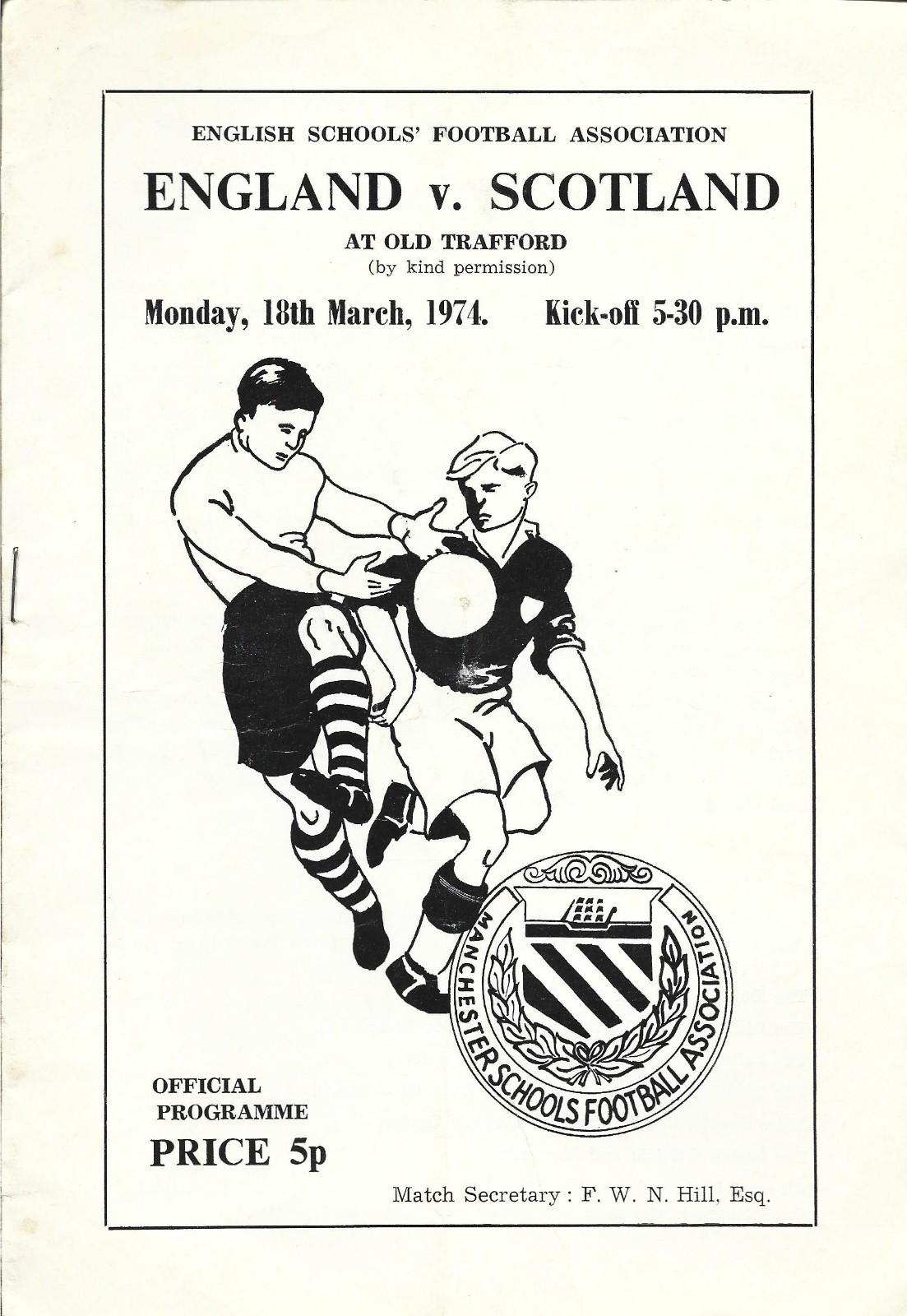 1974  ENGLAND SCHOOLS v SCOTLAND SCHOOLS   at Manchester United for sale on Ebay