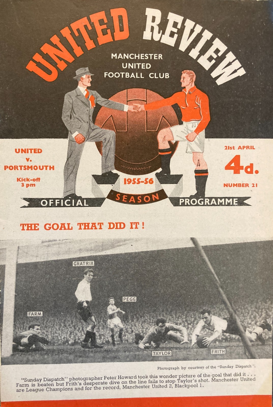Manchester United (Champions) v Portsmouth Div 1 1955/56 for sale on Ebay
