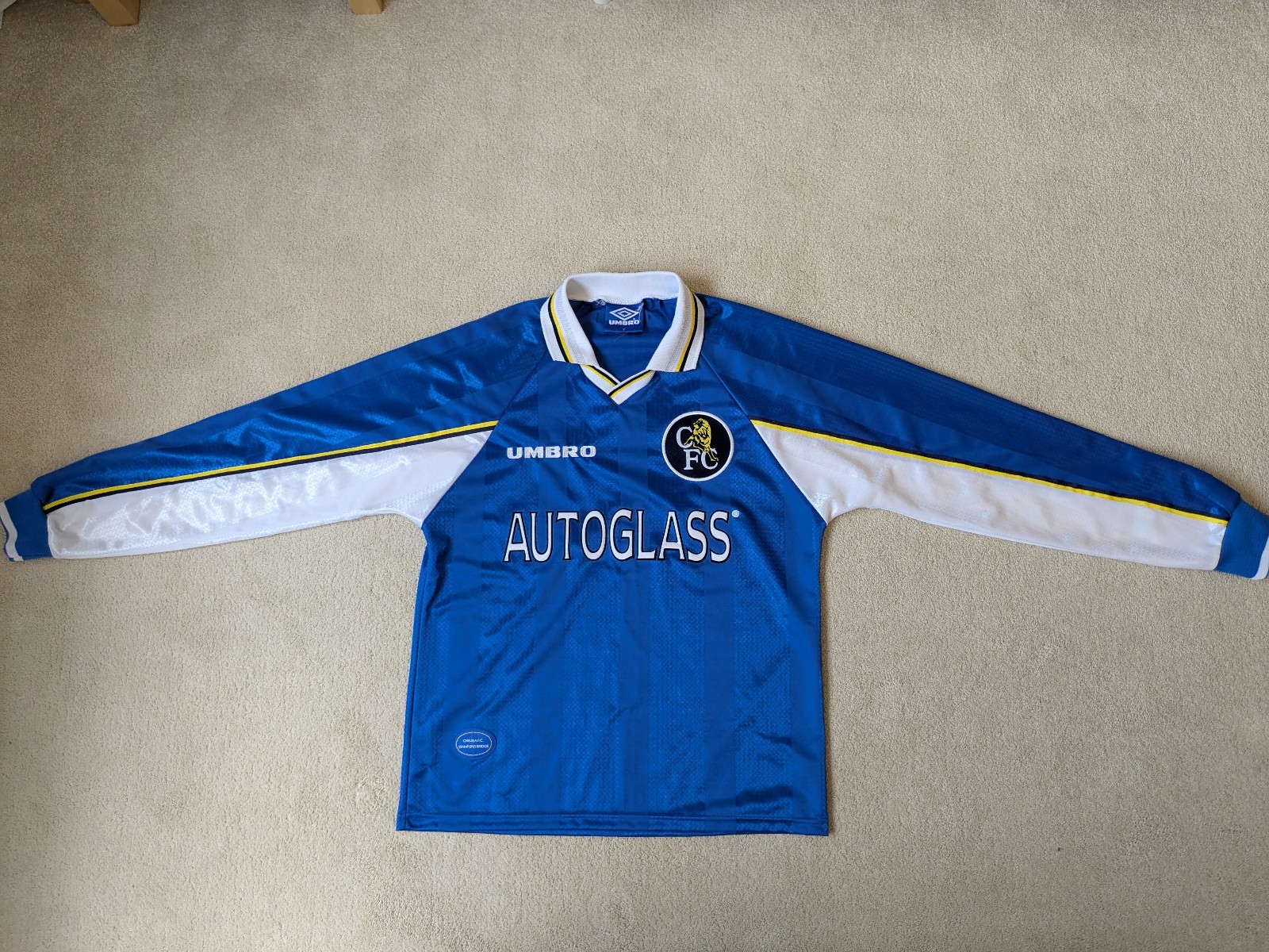 Original Long Sleeve Chelsea 97/99 Home Shirt Size Y/Small Adult Autoglass for sale on Ebay