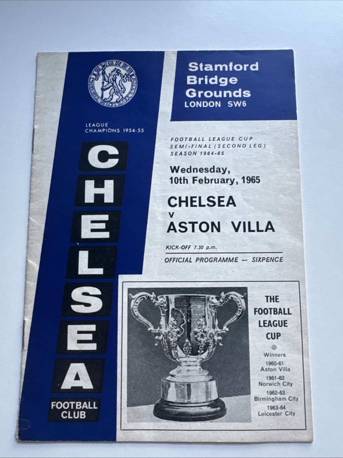 1964/5 Chelsea v Aston Villa league cup semi final for sale on Ebay