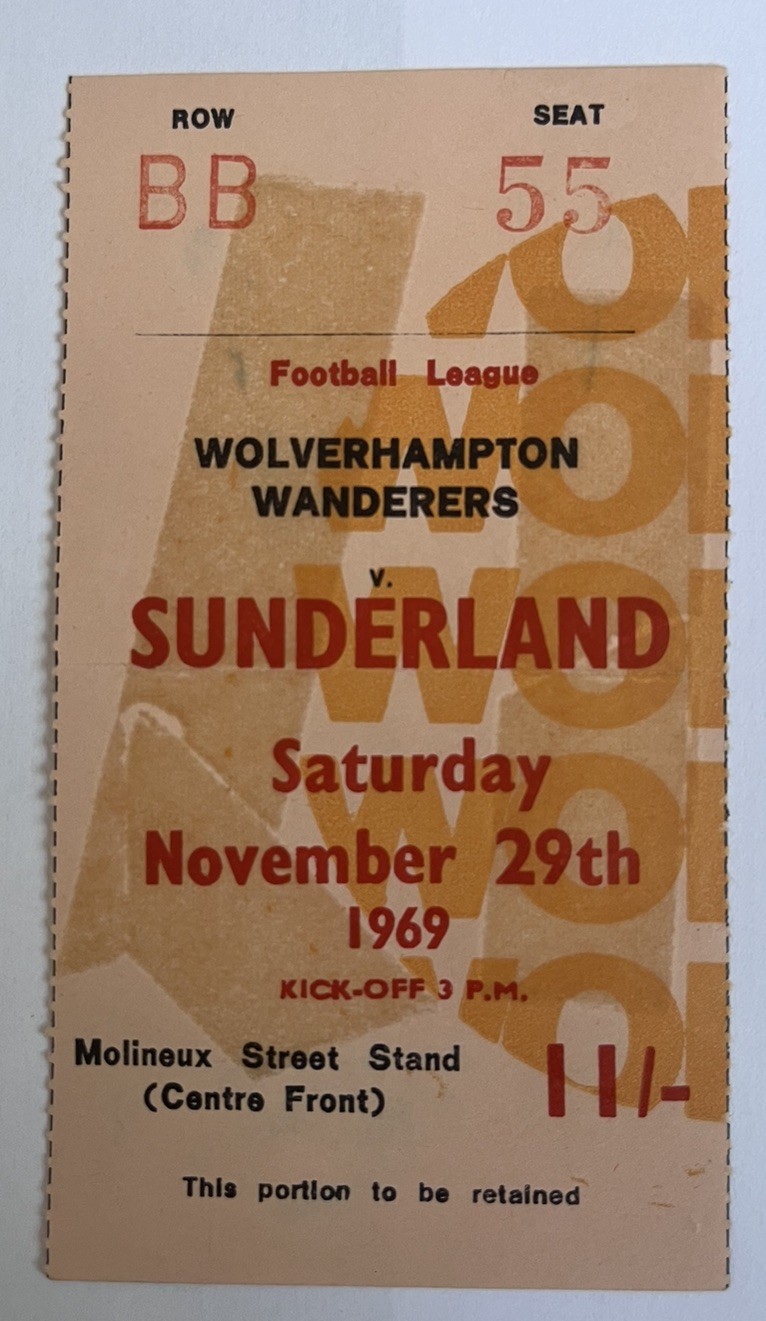 Wolverhampton Wanderers v Sunderland 29th November 1969 Ticket Stub for sale on Ebay