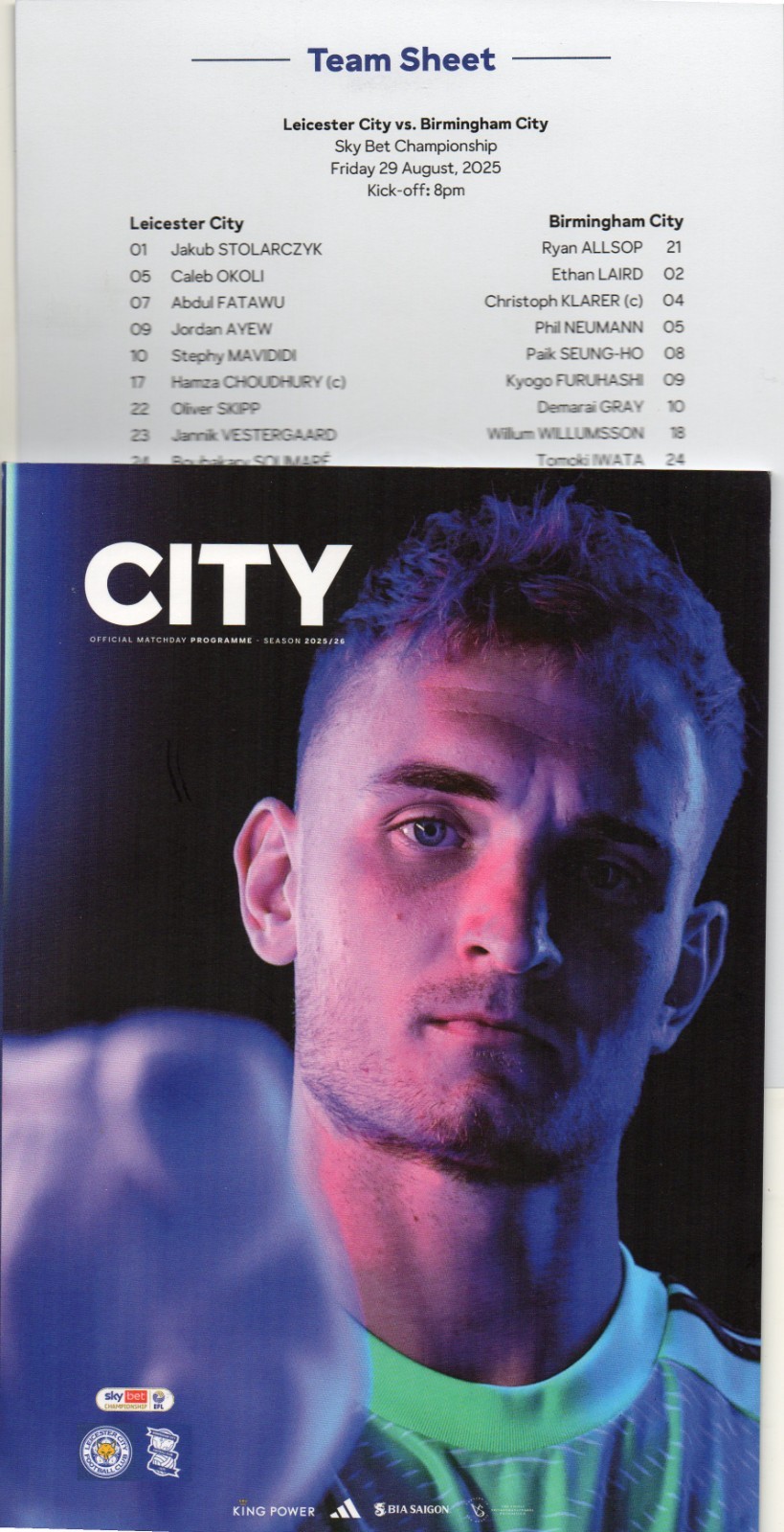 Leicester City v Birmingham City - 29.08.2025 - Programme & Team Sheet for sale on Ebay
