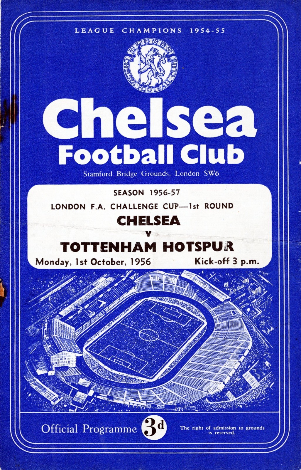 Chelsea v Tottenham Hotspur London Challenge Cup 1956/57 - 4 Page programme for sale on Ebay