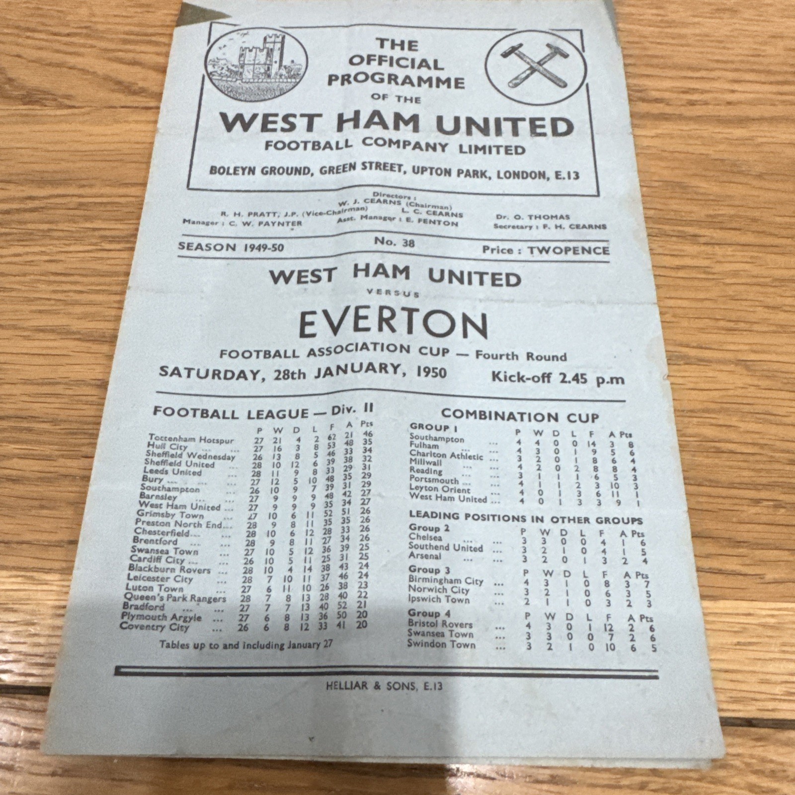 WEST HAM V EVERTON  FA CUP  1949-50 for sale on Ebay