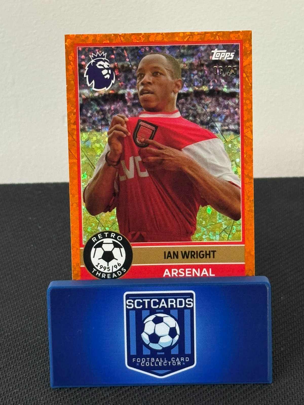 TOPPS Premier League 2026  - Ian Wright Arsenal Retro Threads Orange Sparkle /25 for sale on Ebay