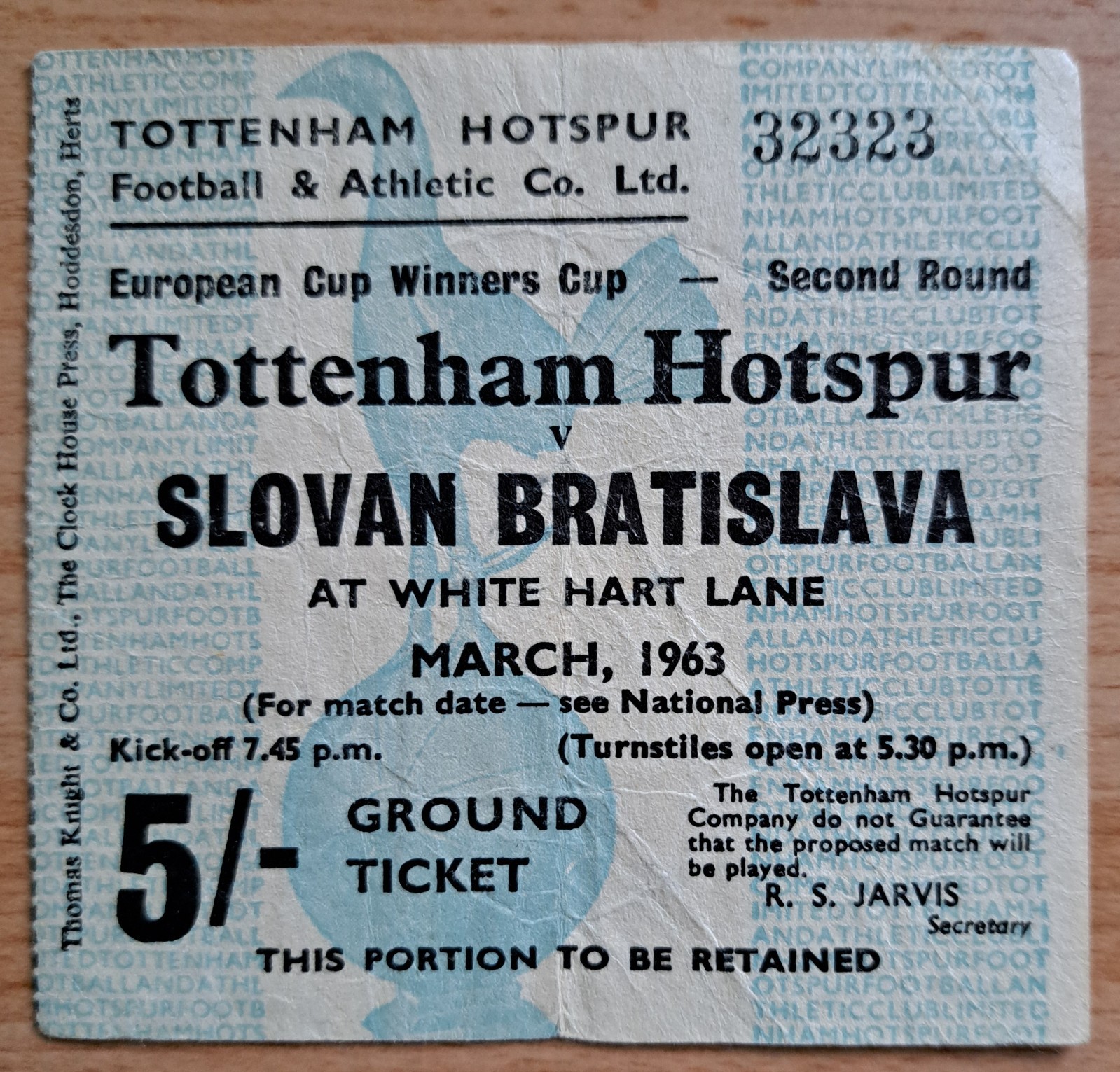Tottenham / Spurs v Slovan Brastislava  14 Mar 1963 ticket stub for sale on Ebay