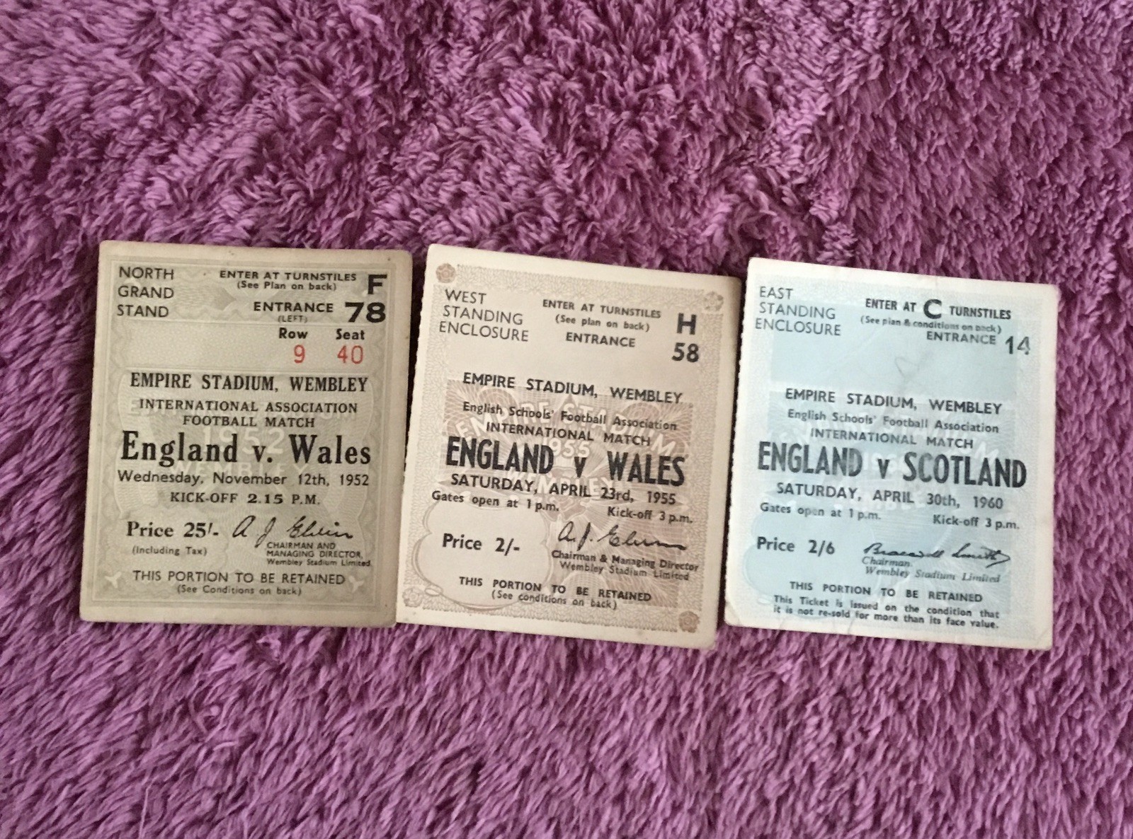 3 x ENGLAND - 1950s - TICKETS v WALES and SCOTLAND for sale on Ebay