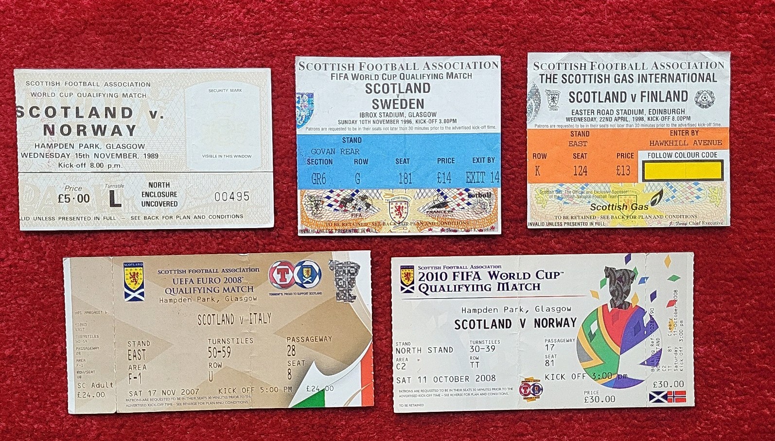 Scotland Ticket Stubs Job Lot Italy Norway Finland Sweden Euro 2008 & World Cup for sale on Ebay