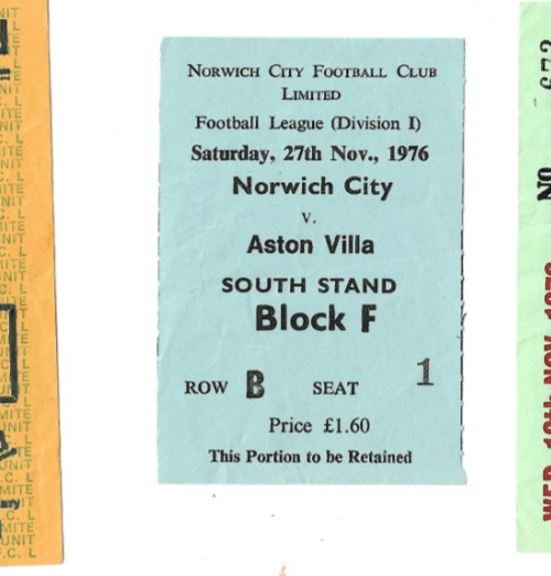 Norwich City v Aston Villa 1976/77 TICKET for sale on Ebay