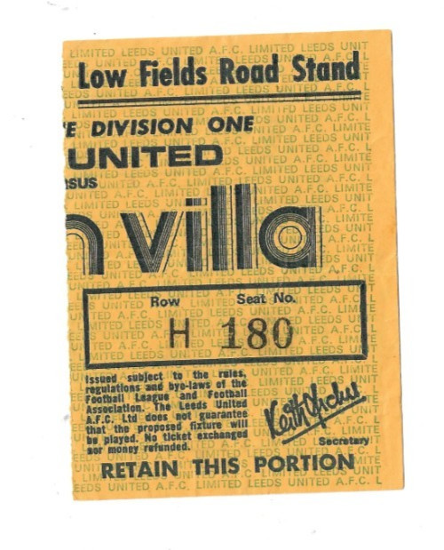 Leeds United v Aston Villa 1976/77 TICKET for sale on Ebay
