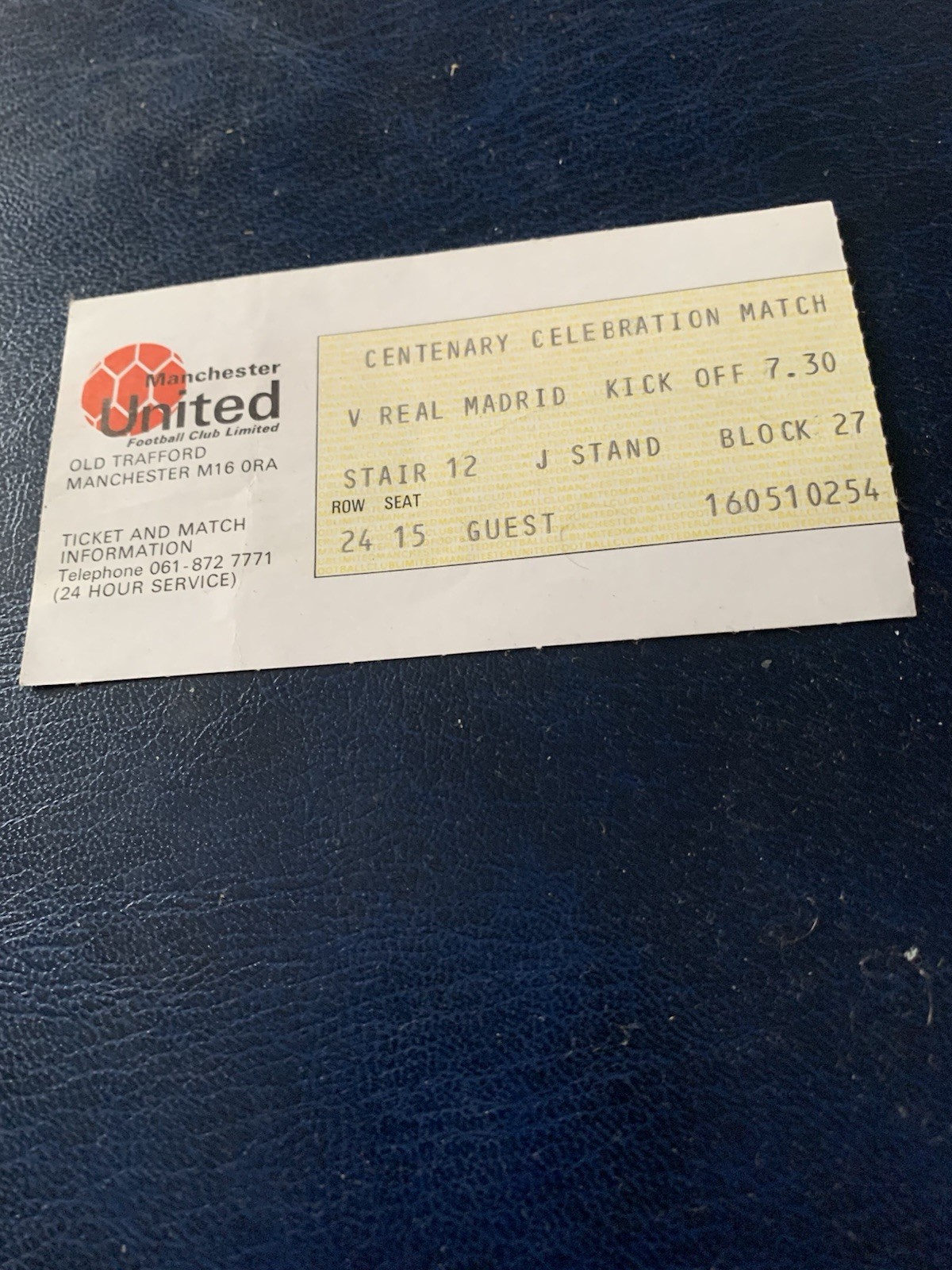 Manchester United V Real Madrid Centenary Celebration Match 1978 Ticket Stub for sale on Ebay