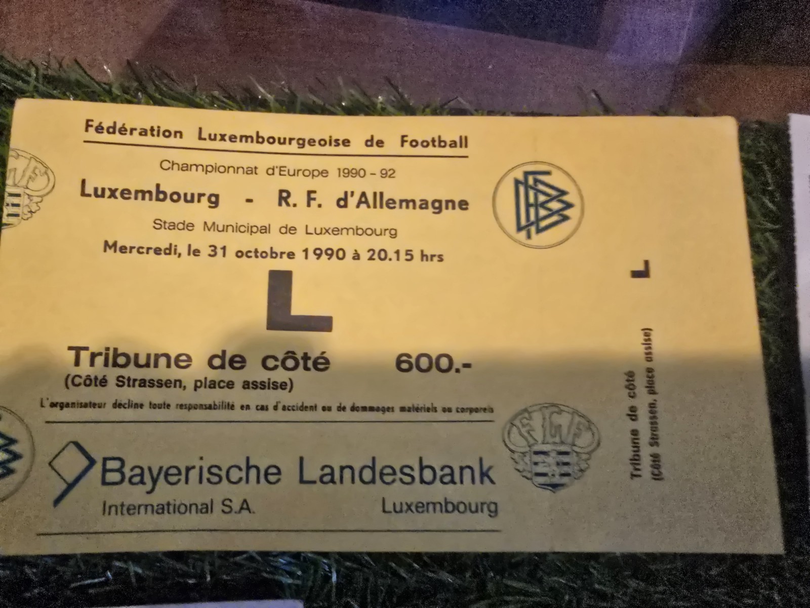 Luxembourg V Germany 1990 Match Ticket for sale on Ebay
