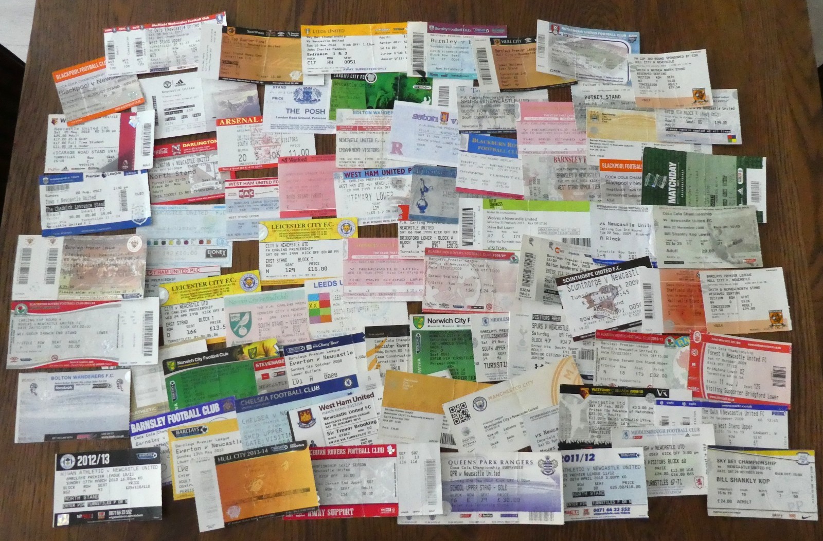 NEWCASTLE UNITED FOOTBALL AWAY TICKETS x75 FROM 1992 TO 2018 for sale on Ebay