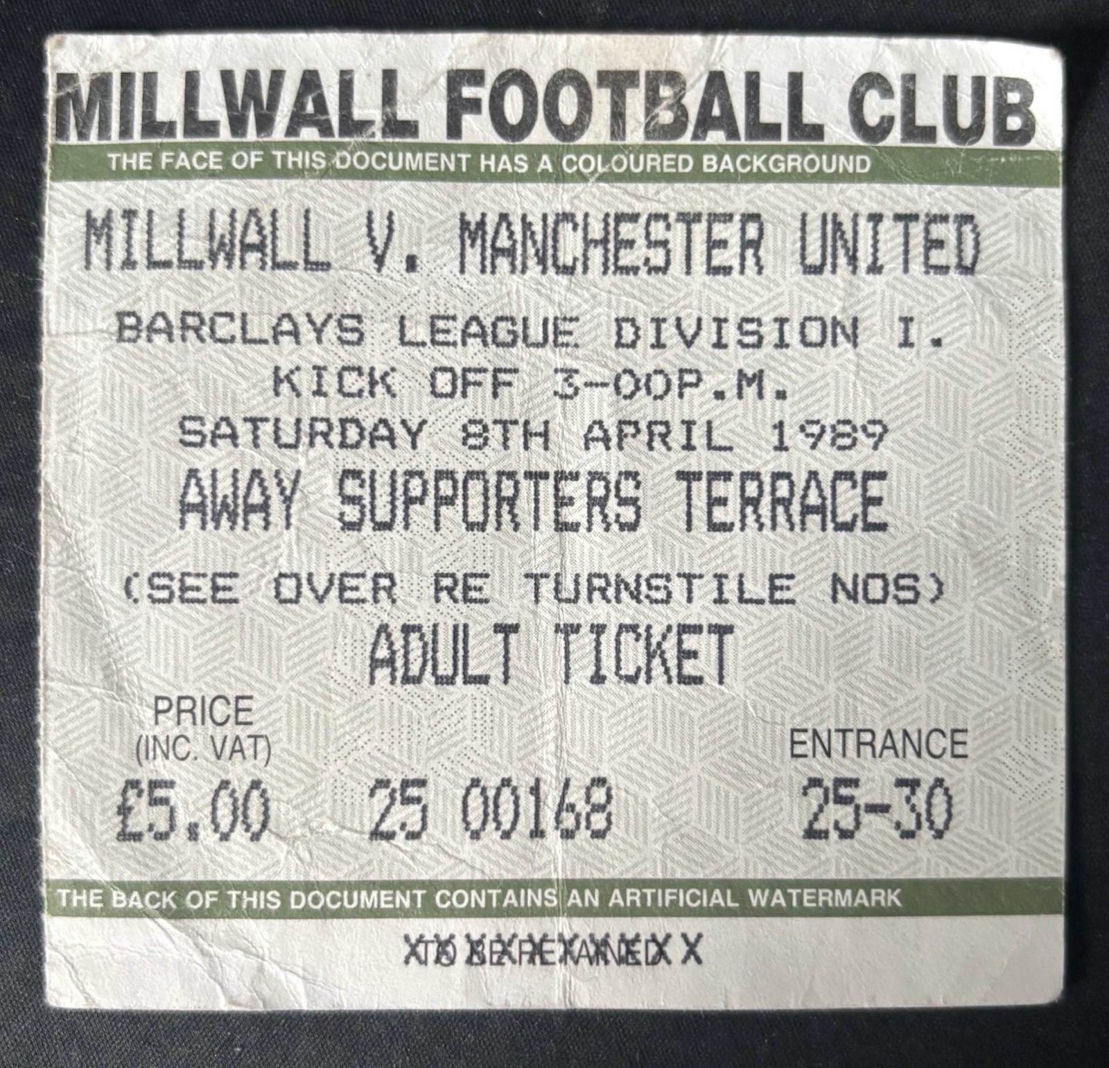 Millwall v Manchester United ticket stub 8th April 1989 Division One for sale on Ebay