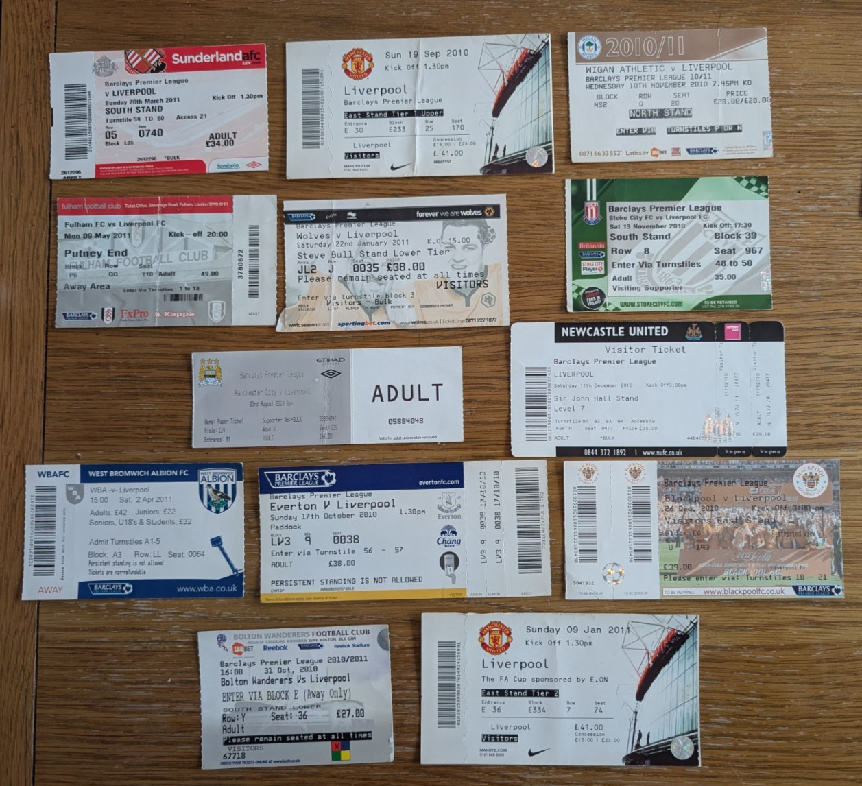 Liverpool FC 13 away tickets from 2010/11 for sale on Ebay