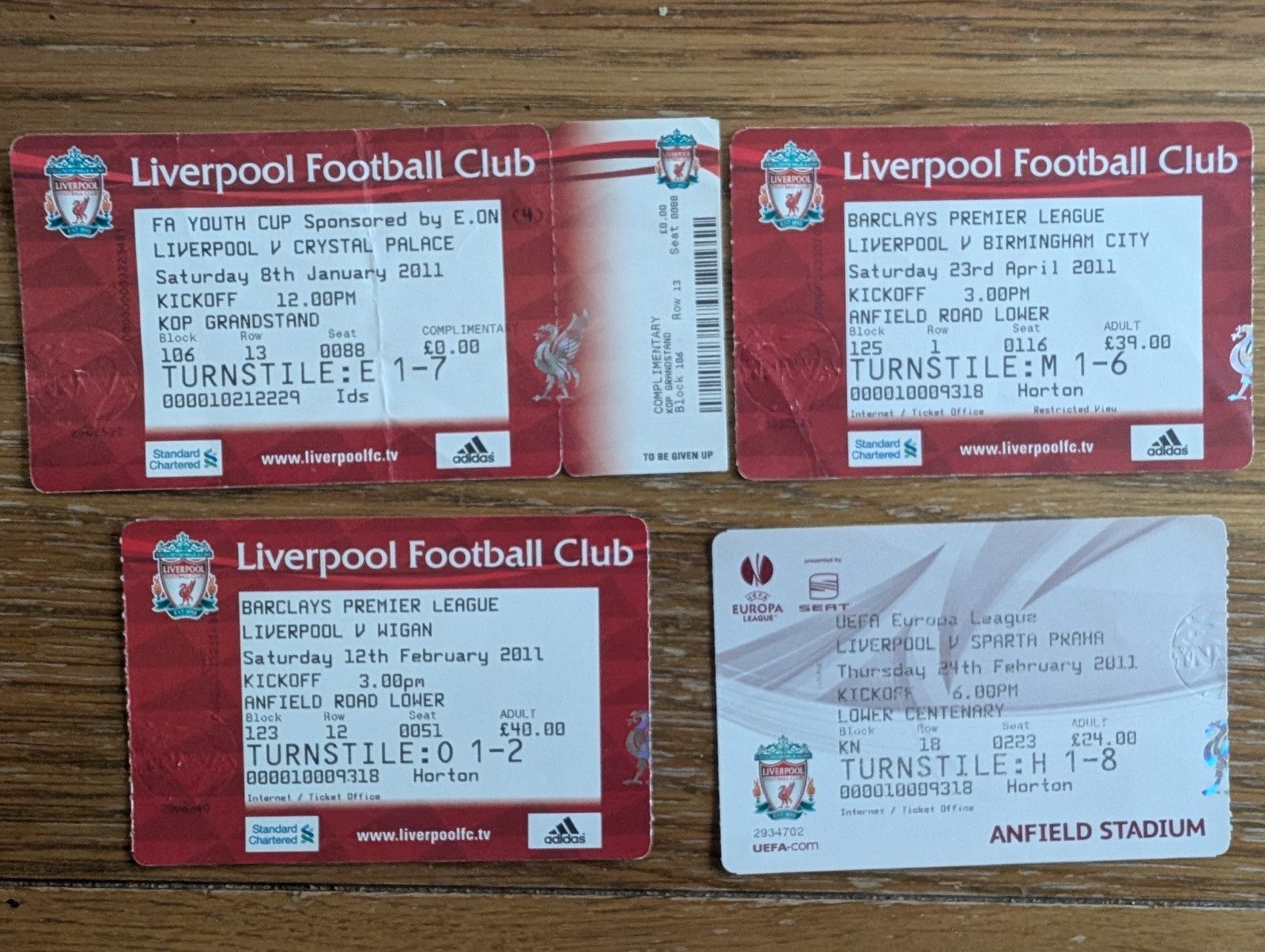 Liverpool FC - 4 Home tickets from 2010/11 for sale on Ebay