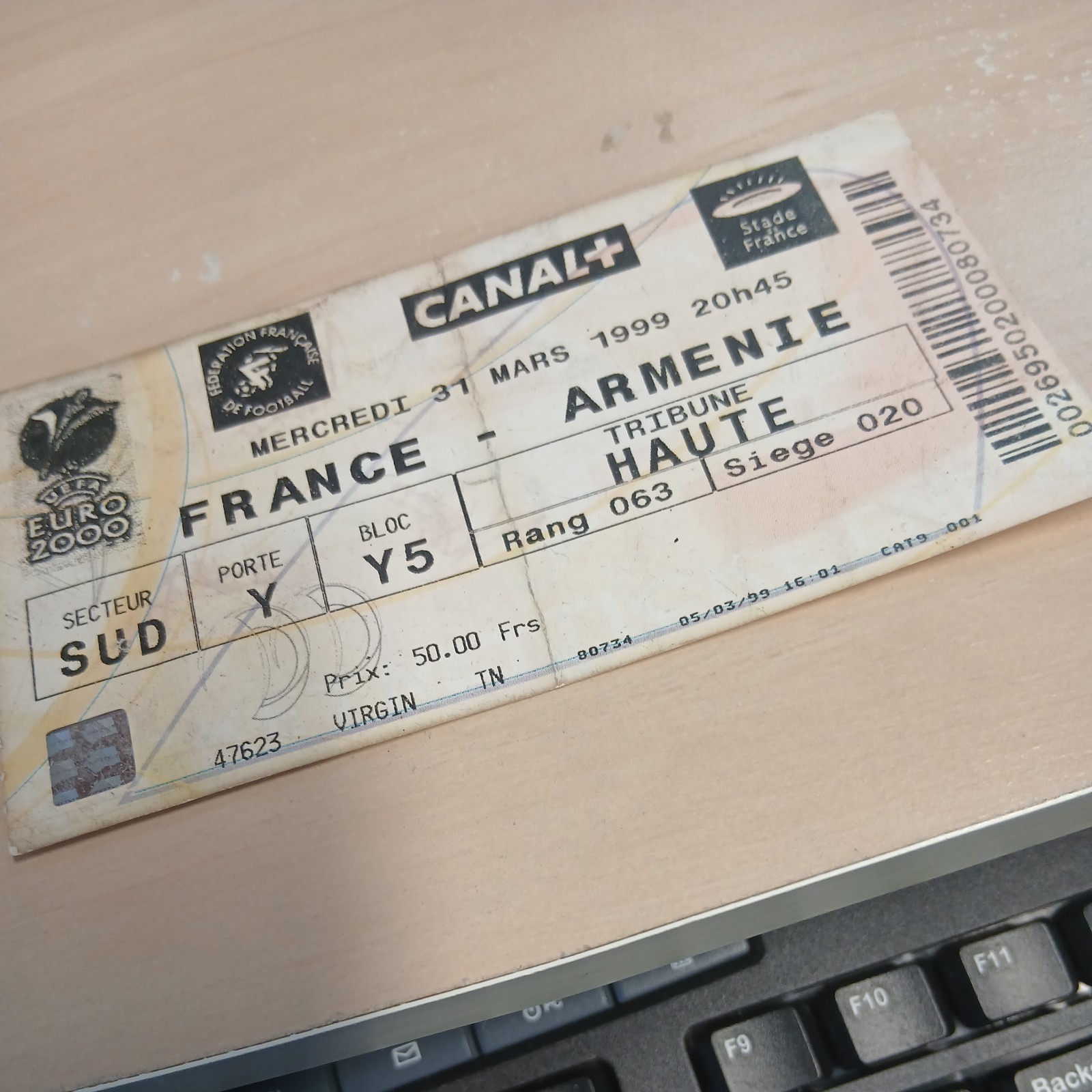 FRANCE v ARMENIE  EURO  2000  QLFY  1999 TICKET for sale on Ebay