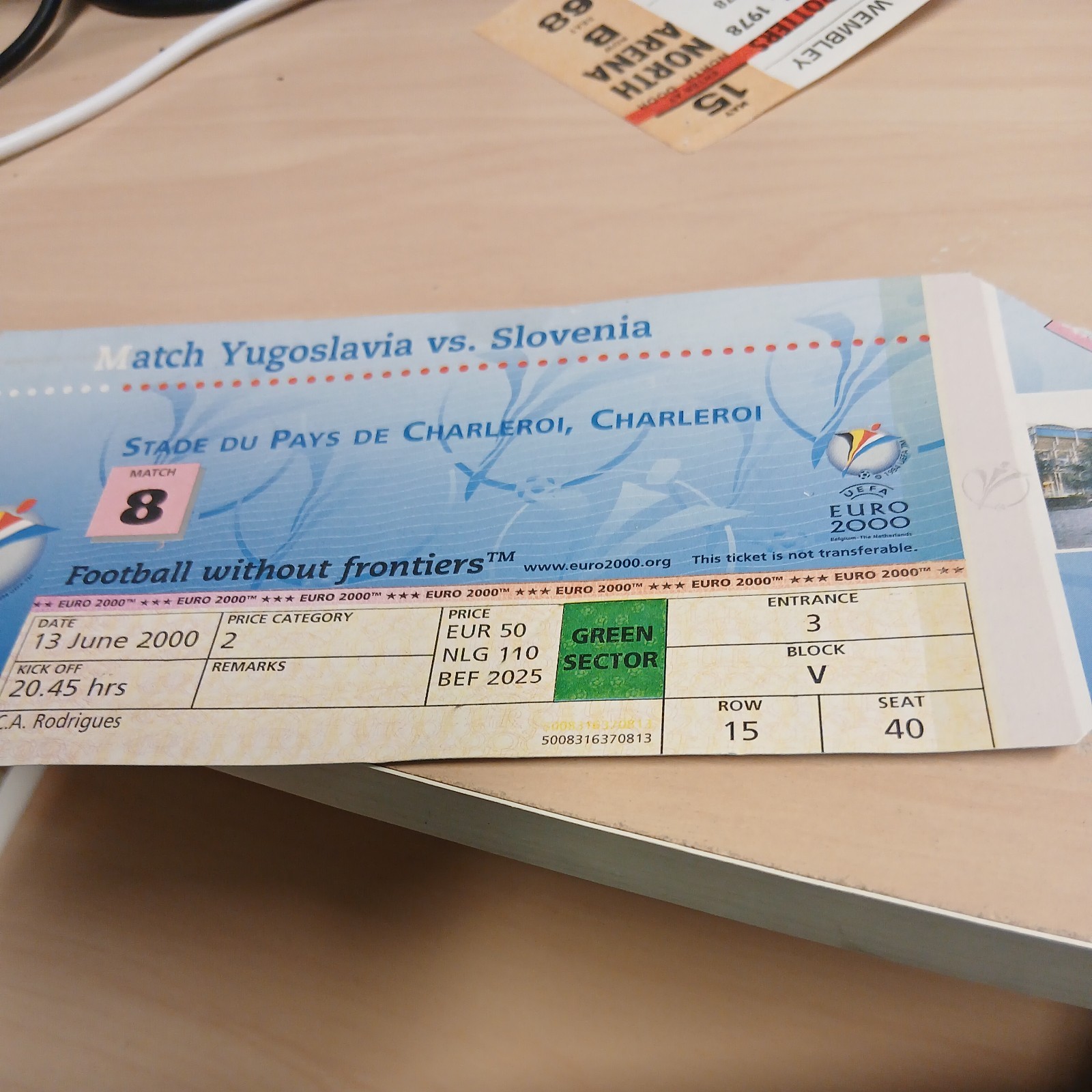 YUGOSLAVIA v SLOVENIA  EURO 2000  TICKET for sale on Ebay