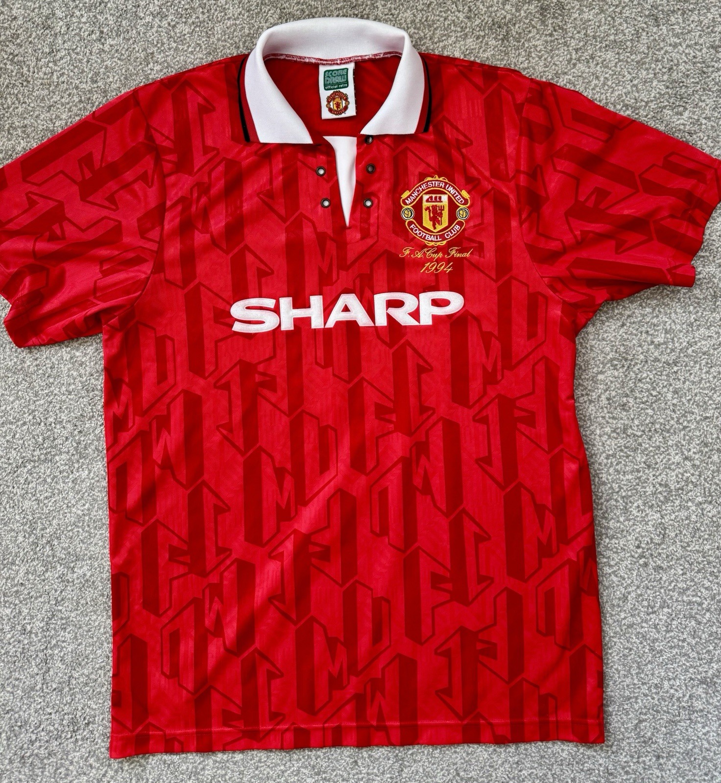 Manchester United 1994 FA Cup Final Retro Shirt Score Draw Cantona #7 – Size L for sale on Ebay