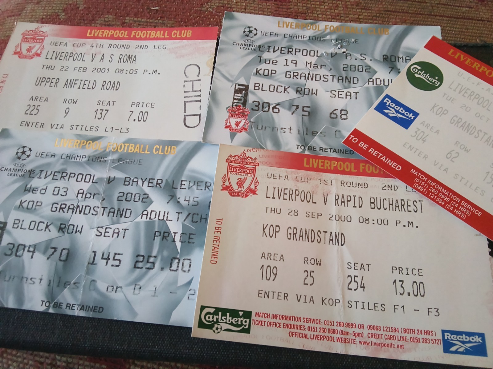 Liverpool home European tickets x 5 for sale on Ebay
