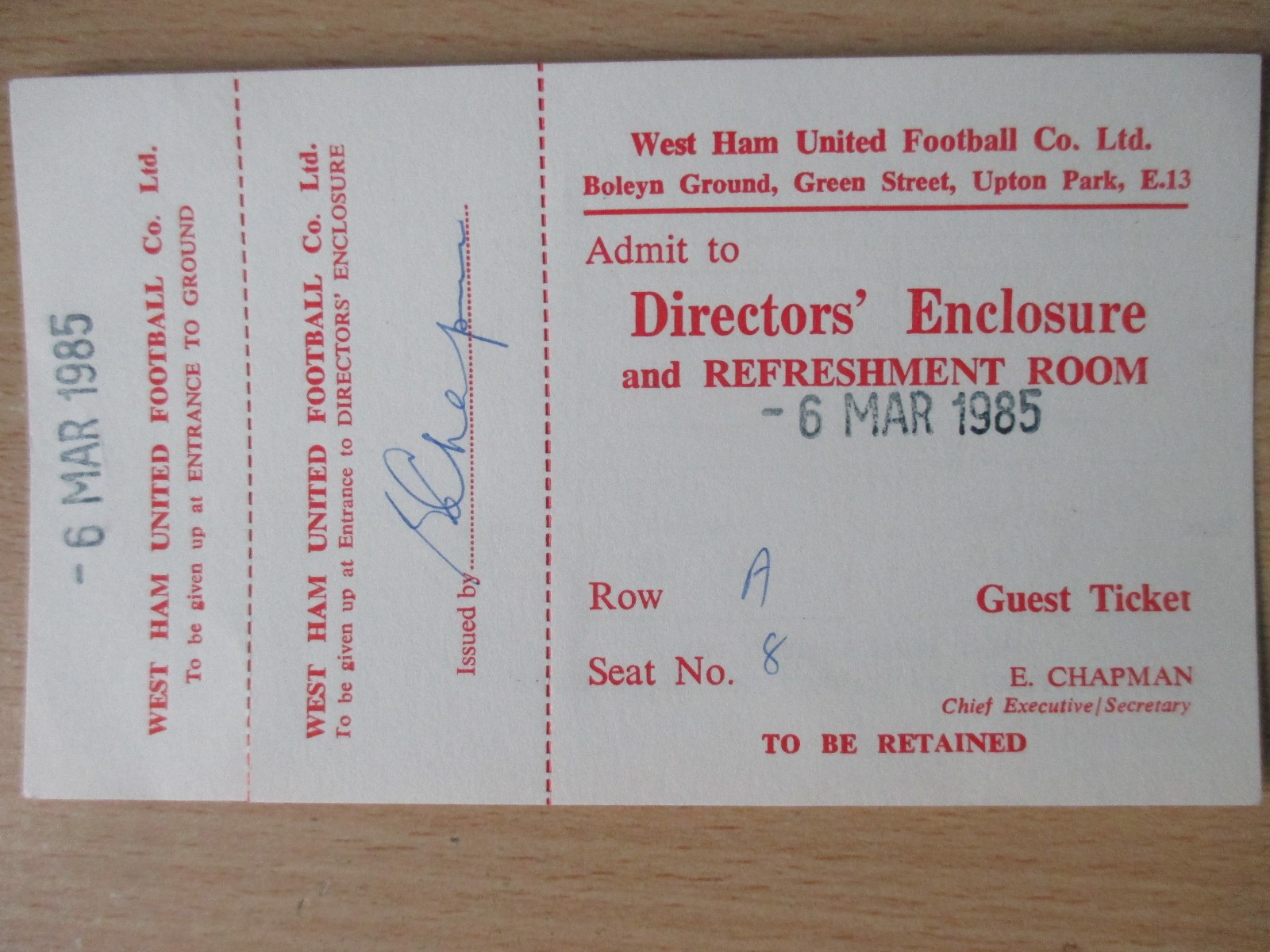 West Ham v Wimbledon 1985 FA Cup 5th Rd Rep unused Directors ticket 1984/85 vgc for sale on Ebay