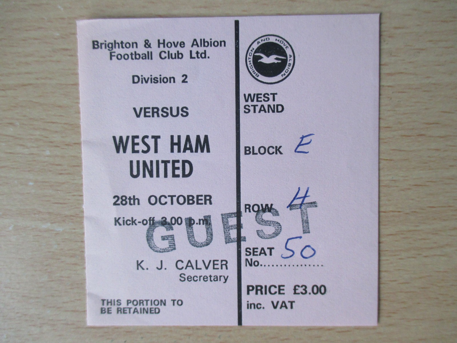 Brighton v West Ham 1978 Division Two used ticket stub 1978/79 vgc rare for sale on Ebay