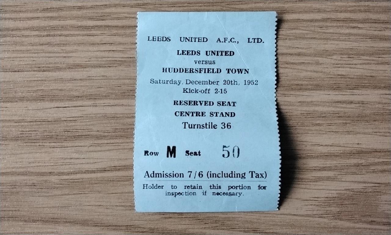 Football Ticket Stub 1952 Leeds United  v Huddersfield Town for sale on Ebay