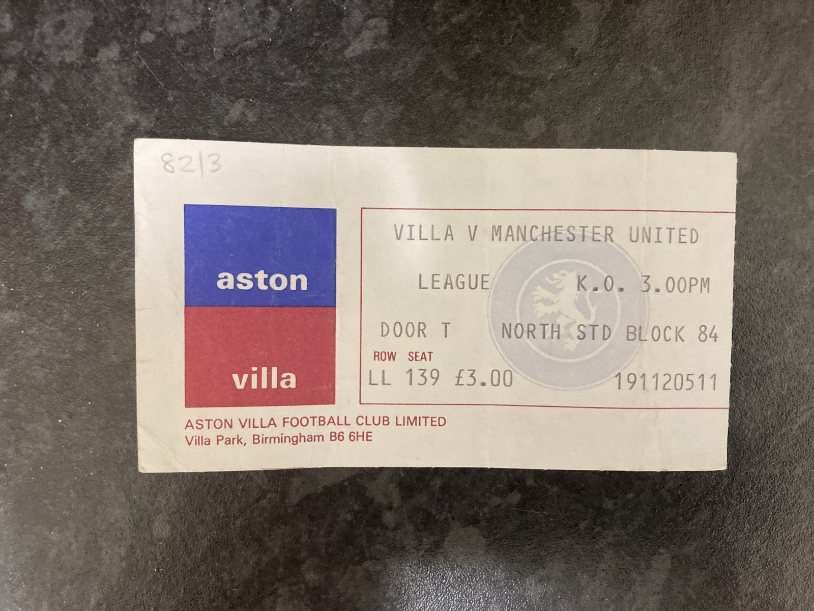 Aston Villa v Manchester United Div 1 TICKET 1982/83 for sale on Ebay