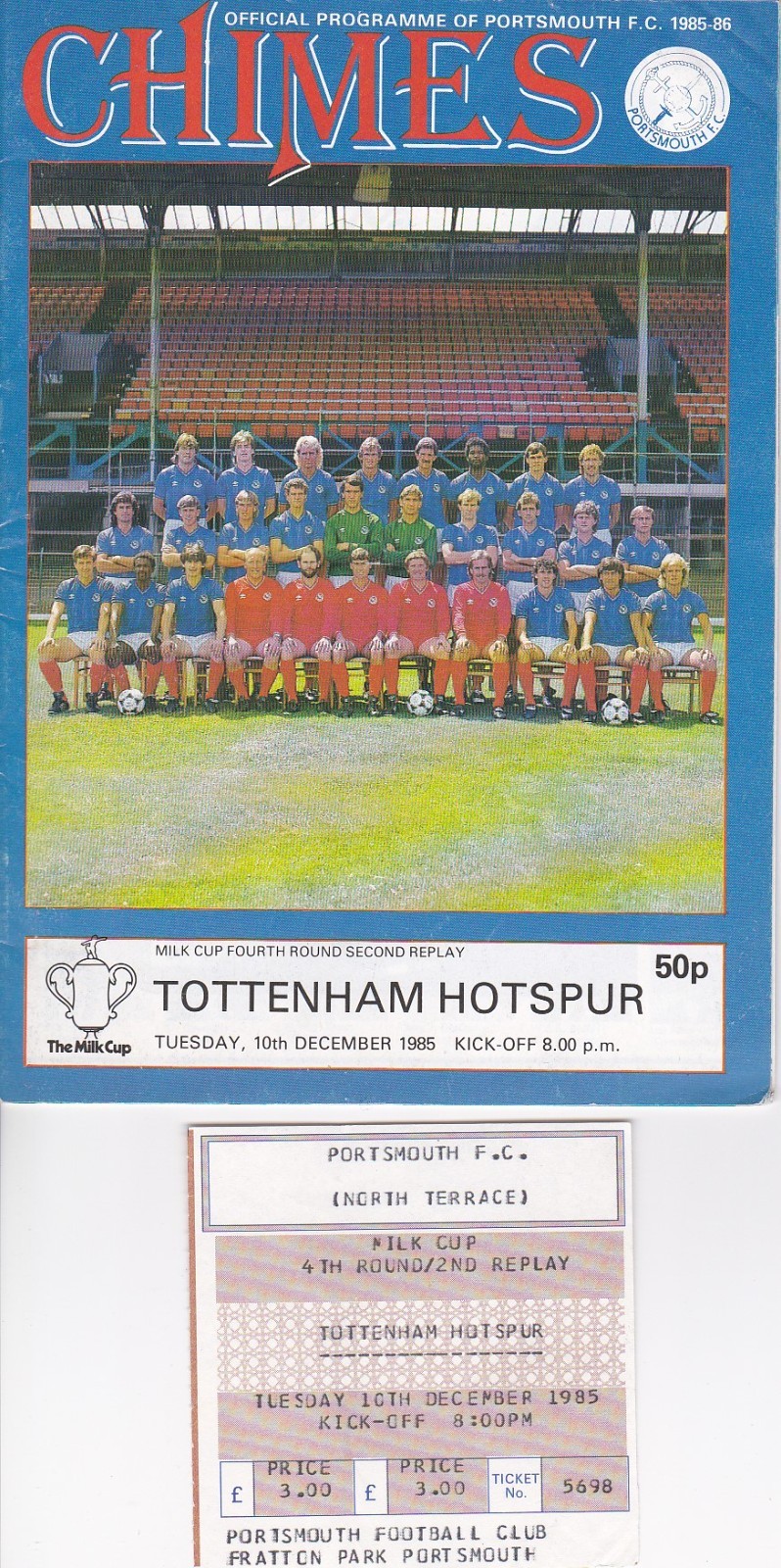 PORTSMOUTH v TOTTENHAM HOTSPUR + Ticket        League Cup.       10. 12. 1985. for sale on Ebay