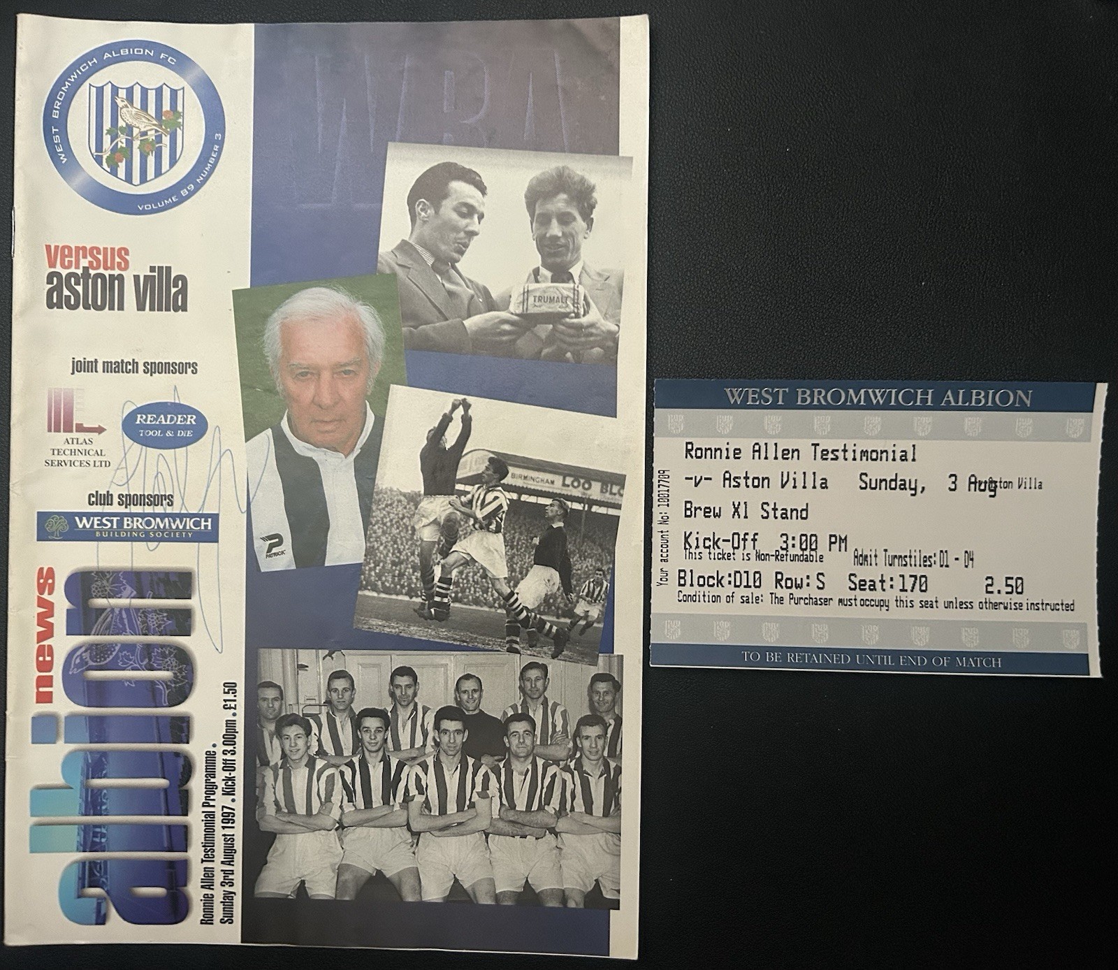 West Bromwich Albion v Aston Villa Ronnie Allen Testimonial Programme Signed 97 for sale on Ebay