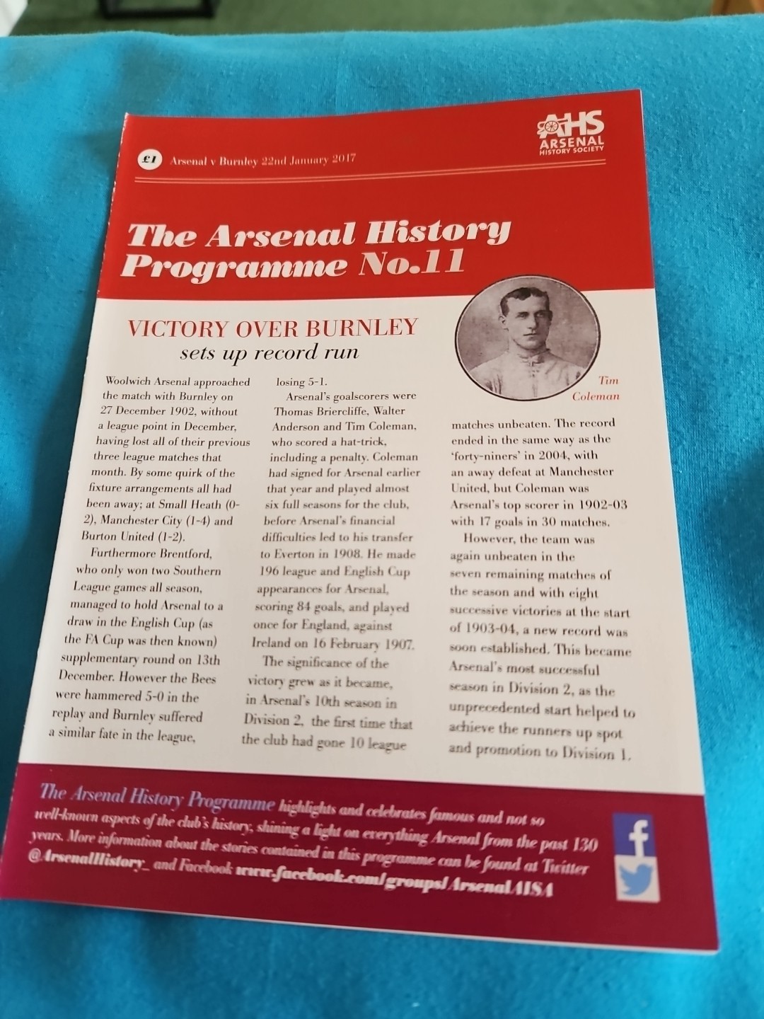 The Arsenal History No 11 22/01/2017 Programme for sale on Ebay