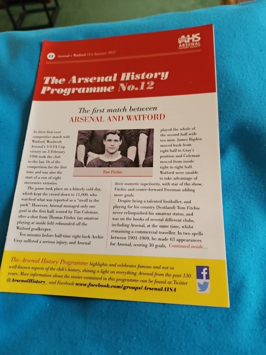 The Arsenal History Programme  No12 31/01/2017 for sale on Ebay