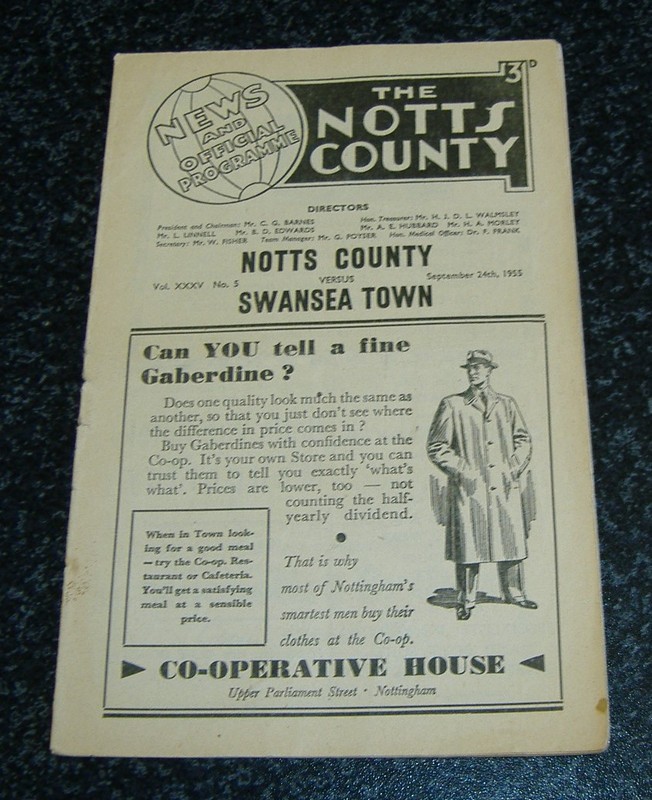 Notts County v Swansea 1955/56 for sale on Ebay