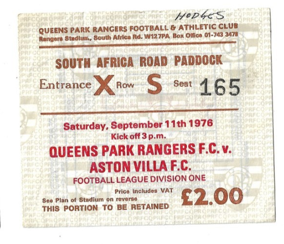 Queens Park Rangers v Aston Villa 1976/77 TICKET for sale on Ebay