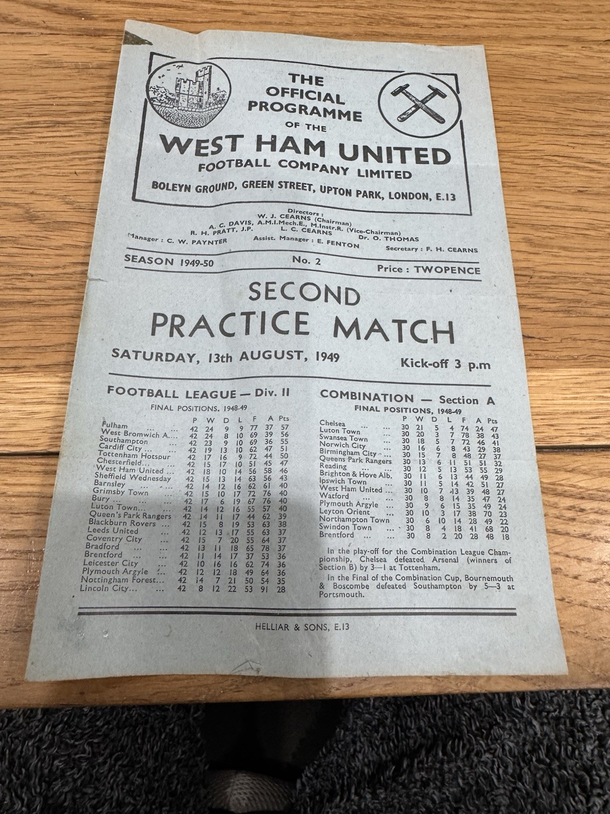 West Ham Second Practice Match 1949-50 for sale on Ebay