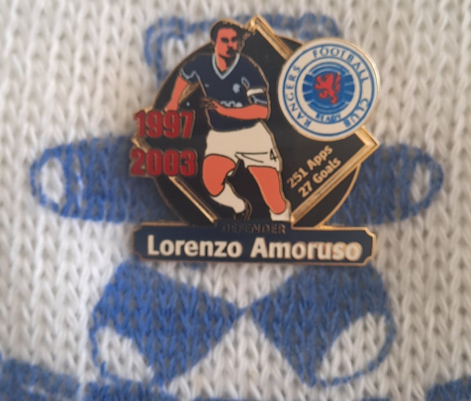 GLASGOW RANGERS DANBURY MINT LORENZO AMORUSO PLAYER PIN BADGE RARE FIND L@@K for sale on Ebay