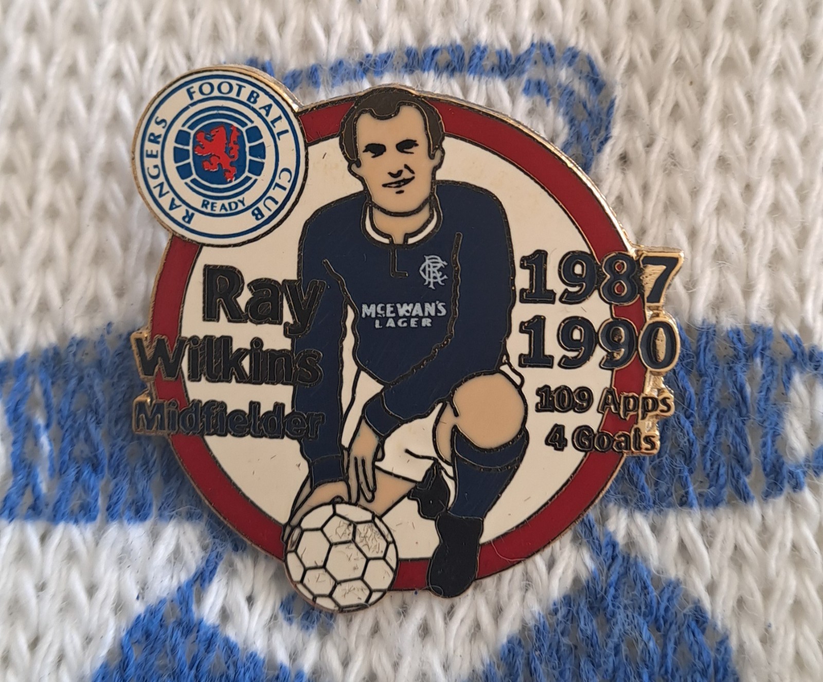 GLASGOW RANGERS DANBURY MINT RAY WILKINS PLAYER PIN BADGE RARE FIND L@@K for sale on Ebay