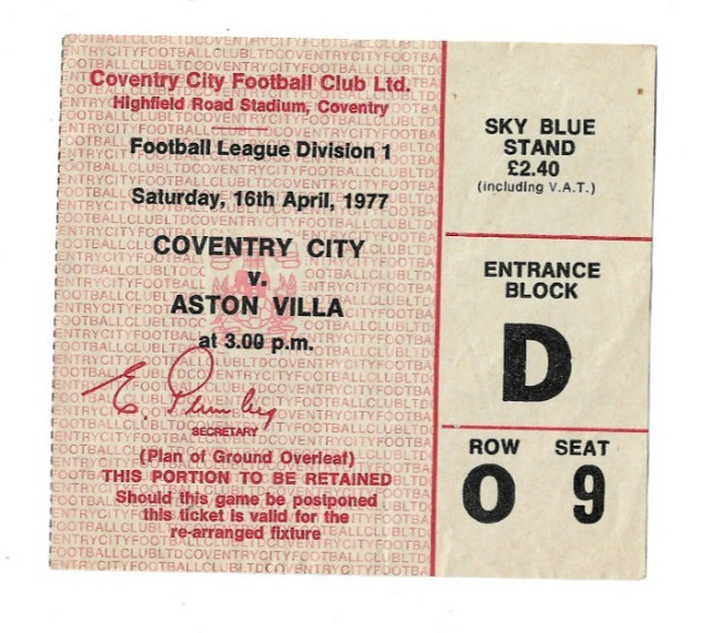 Coventry City v Aston Villa 1976/77 TICKET for sale on Ebay