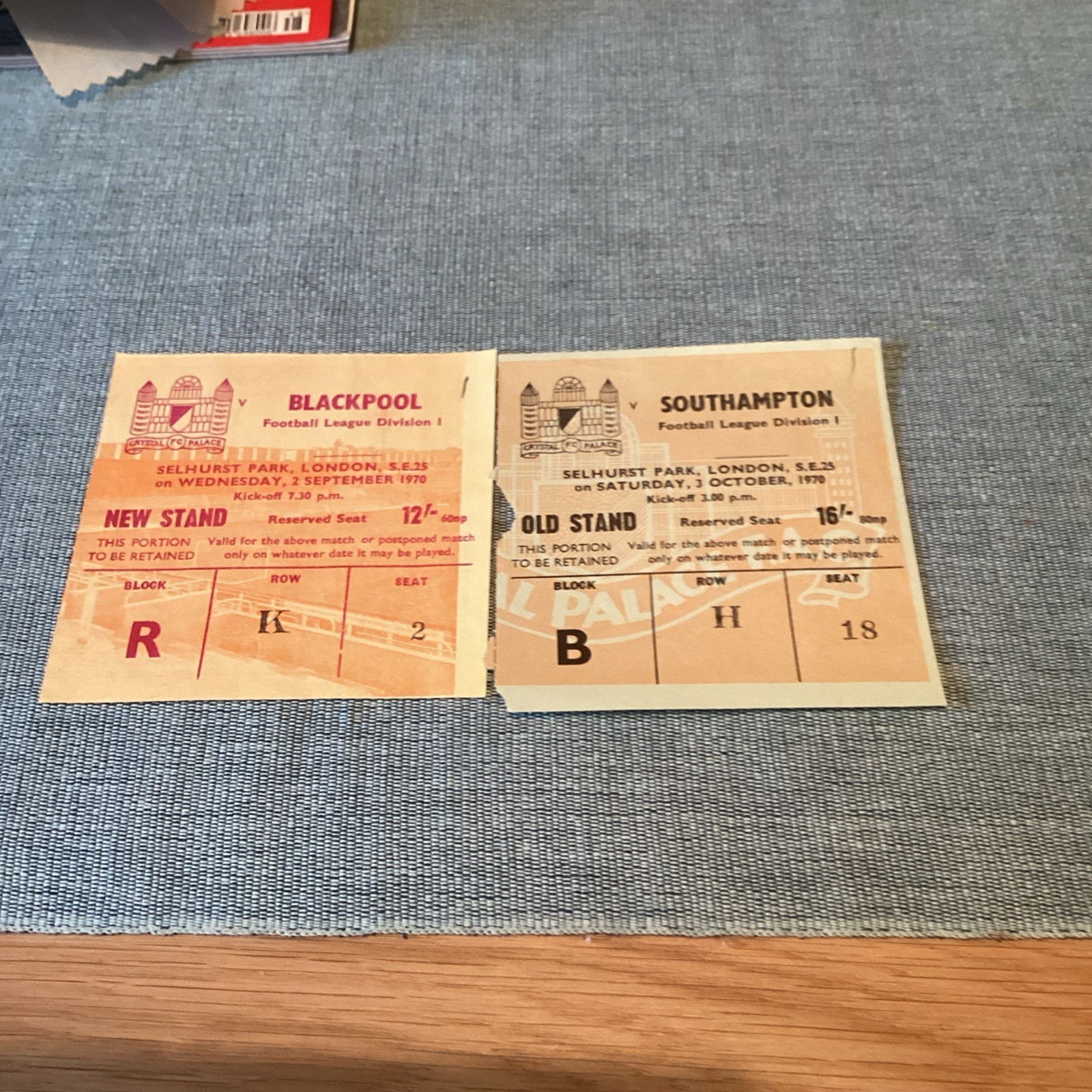 1970/1 Crystal Palace v Blackpool & Southampton Match tickets  for sale on Ebay