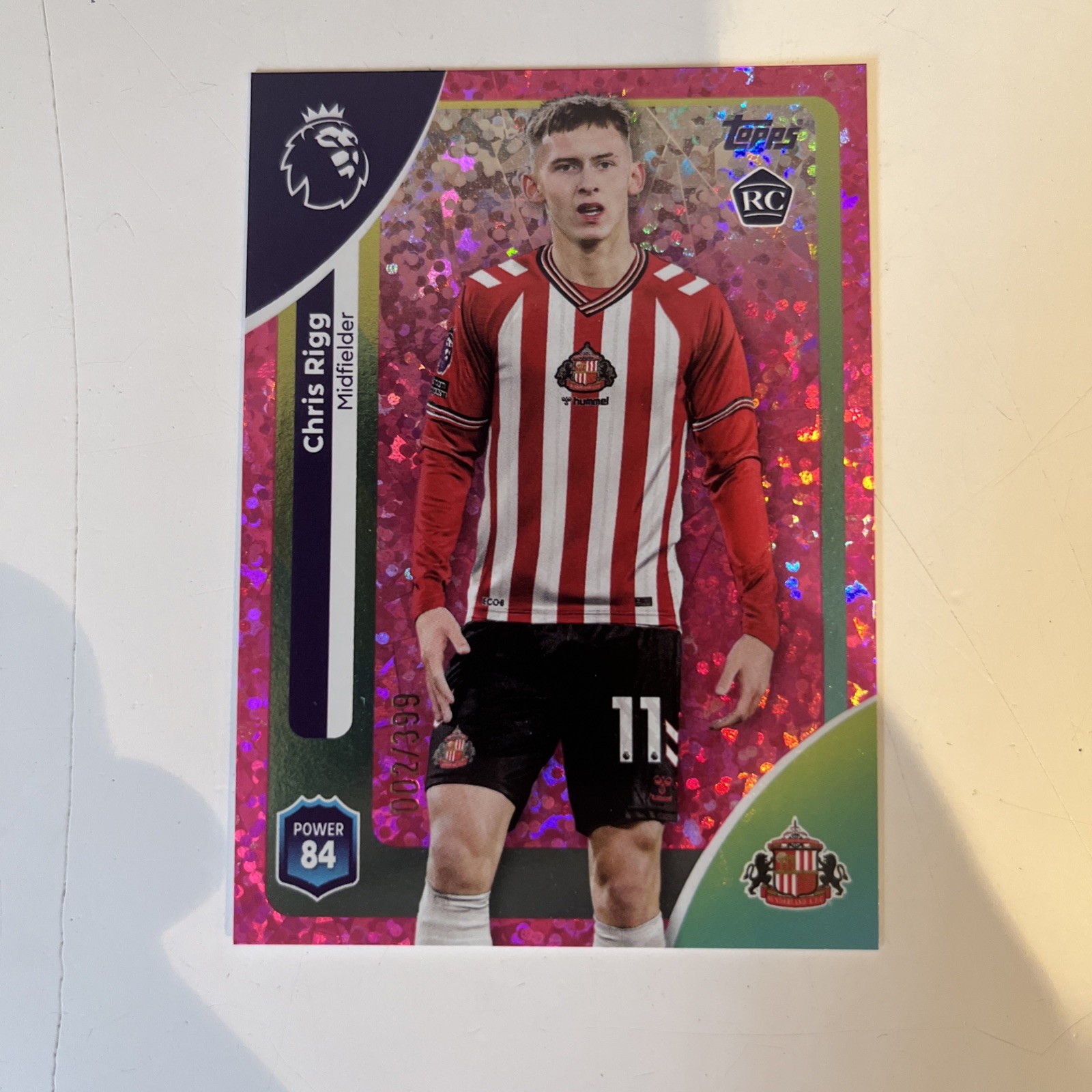 Chris Rigg Pink Parallel Rookie 002/399 Topps 2026 Premier League Sunderland for sale on Ebay