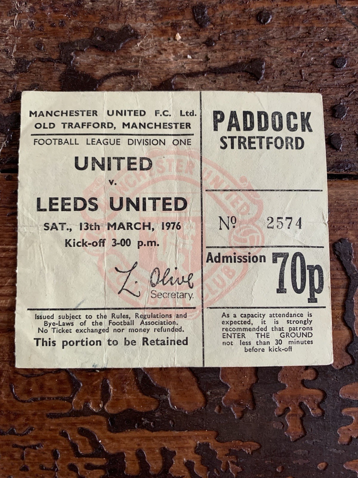 Manchester United V Leeds United 13/03/1976 Ticket Football Tickets for sale on Ebay