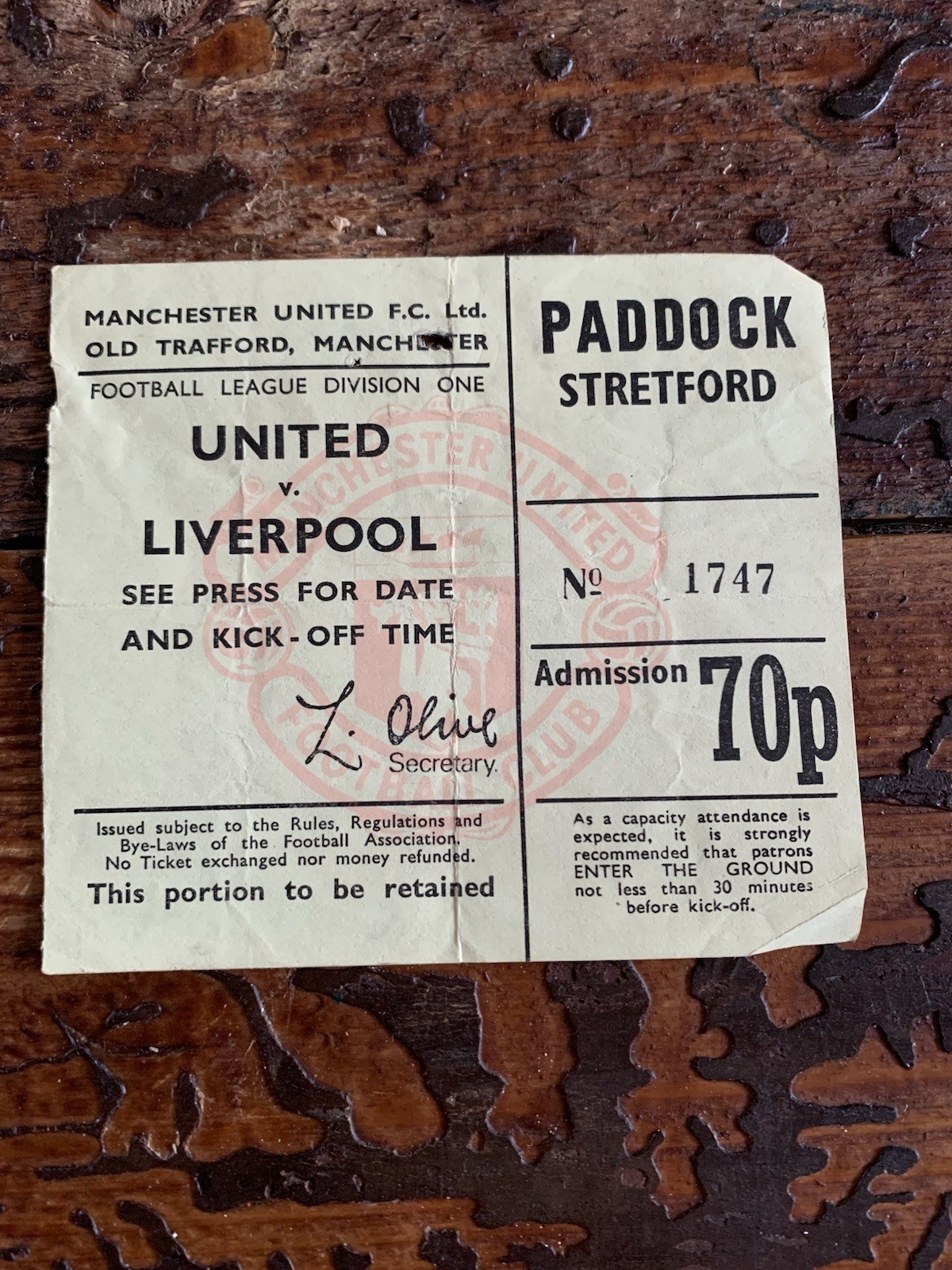 MANCHESTER UNITED V LIVERPOOL FIRST DIVISION 1975-76 MATCH TICKET for sale on Ebay