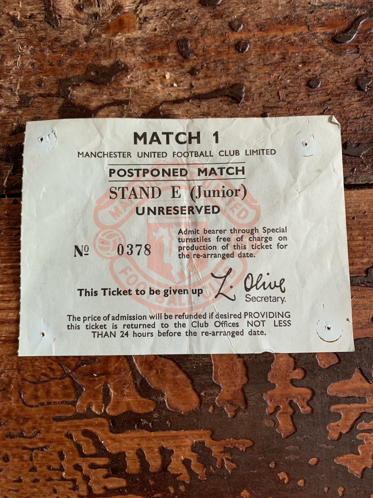 Manchester United 1970s Ticket Postponed Match Rare Football Tickets for sale on Ebay
