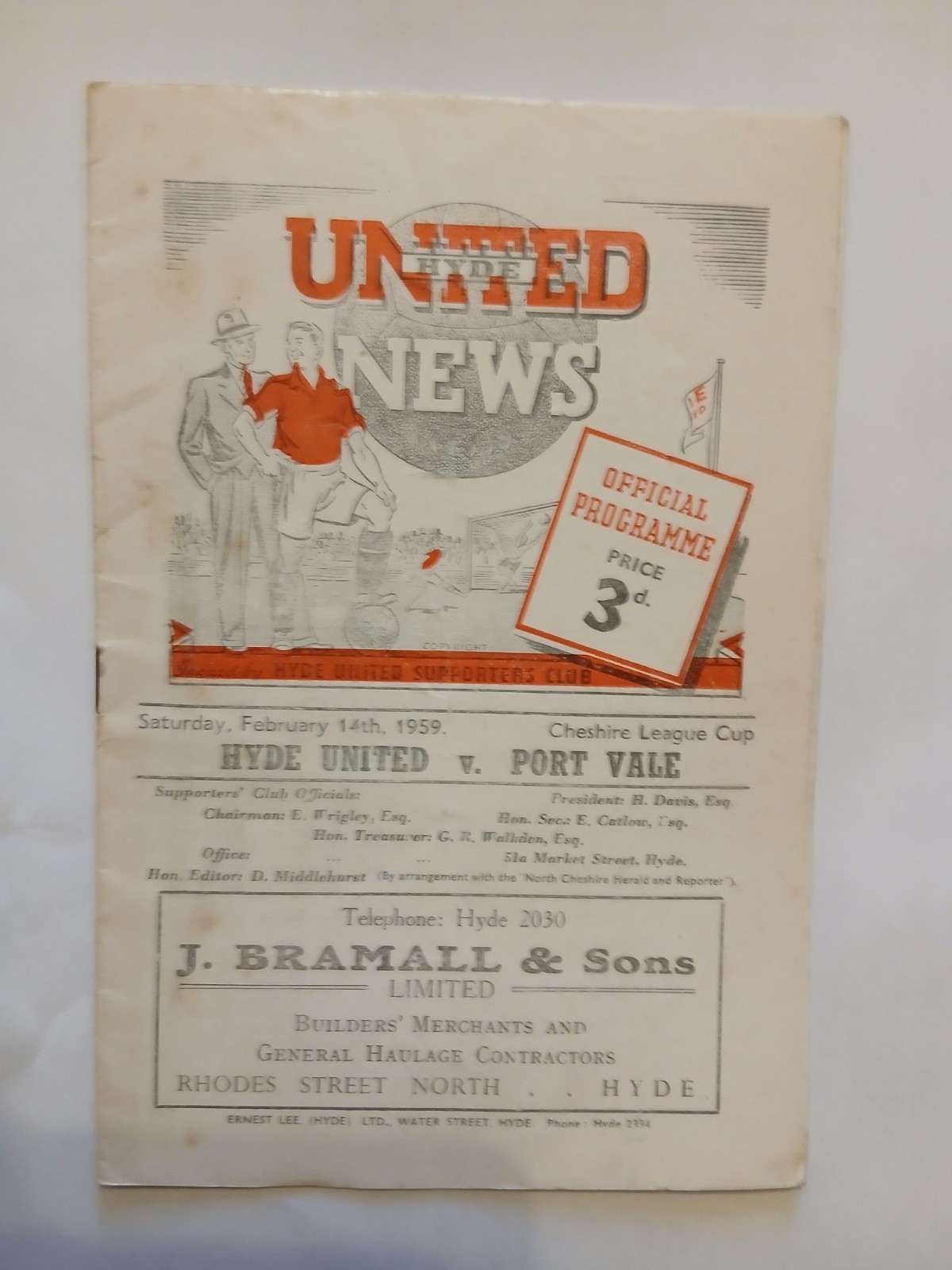HYDE UNITED v PORT VALE Cheshire League Cup 14 February 1959 for sale on Ebay