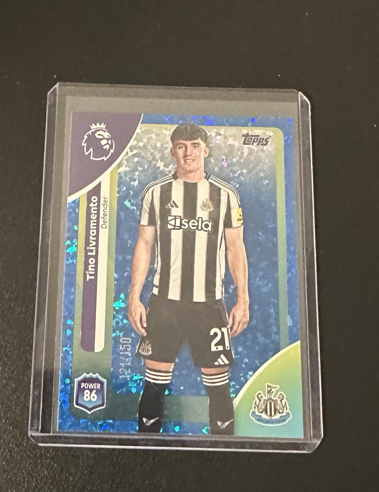Topps Premier League 25/26 Newcastle Utd Tino Livramento  Blue Sparkle #121/150 for sale on Ebay
